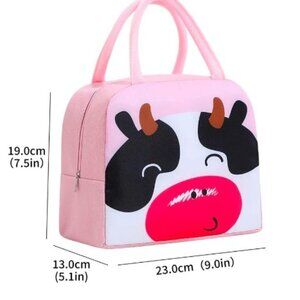 Cow Lunch Bag Insulated Double Handle Pink